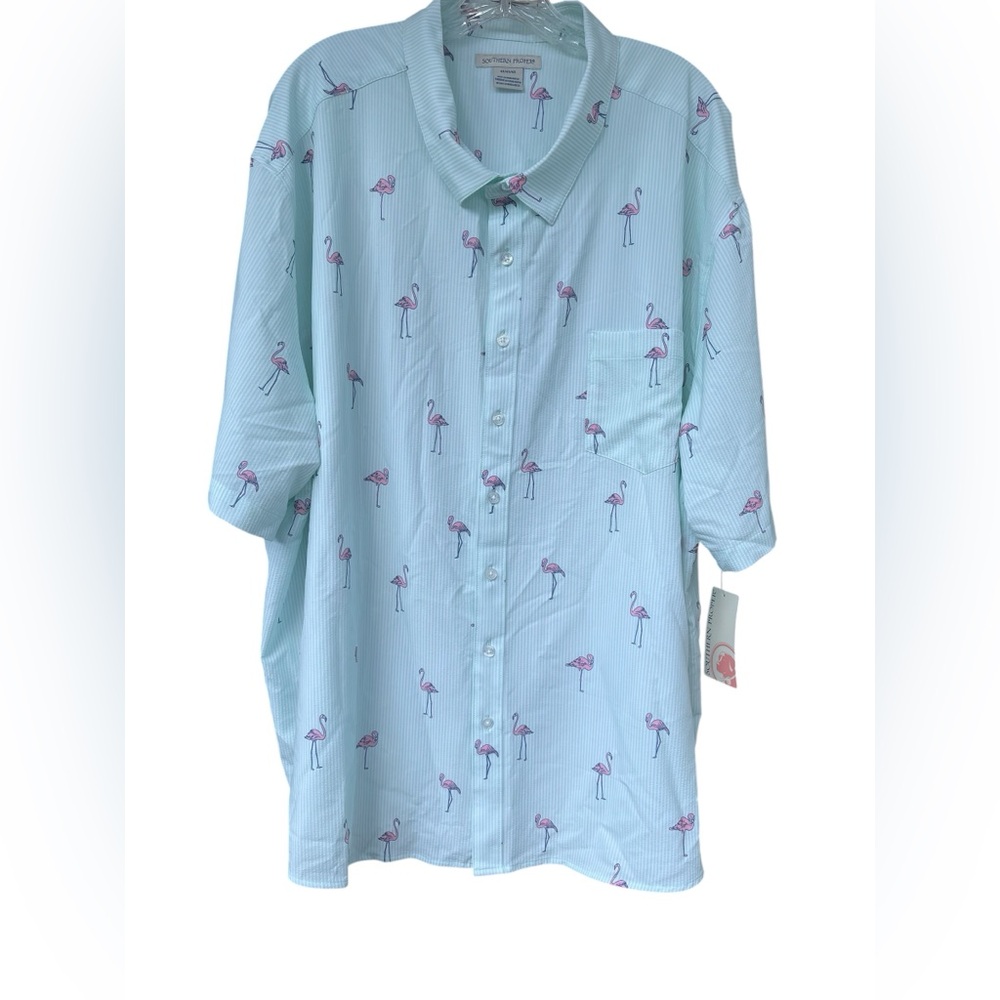 NWT Southern Proper Big & Tall size 4X Men's Light Blue Flamingo Button shirt
